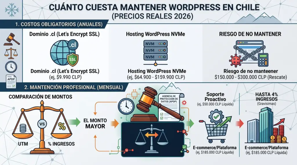 Cuánto cuesta mantener un sitio WordPress en Chile (precios reales 2026)