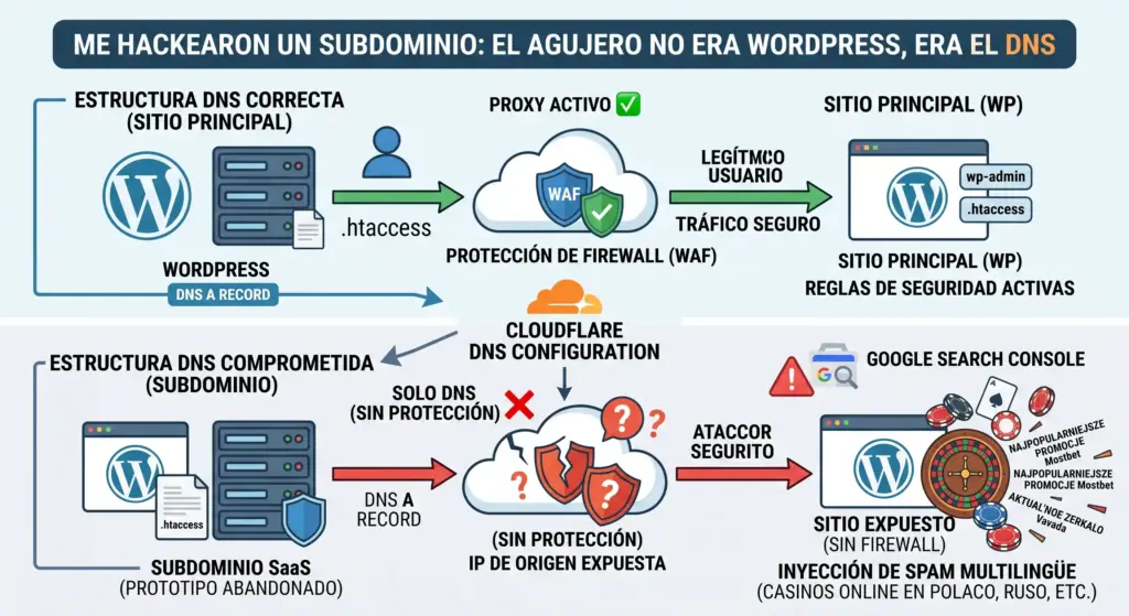 Me hackearon un subdominio: el agujero no era WordPress, era el DNS