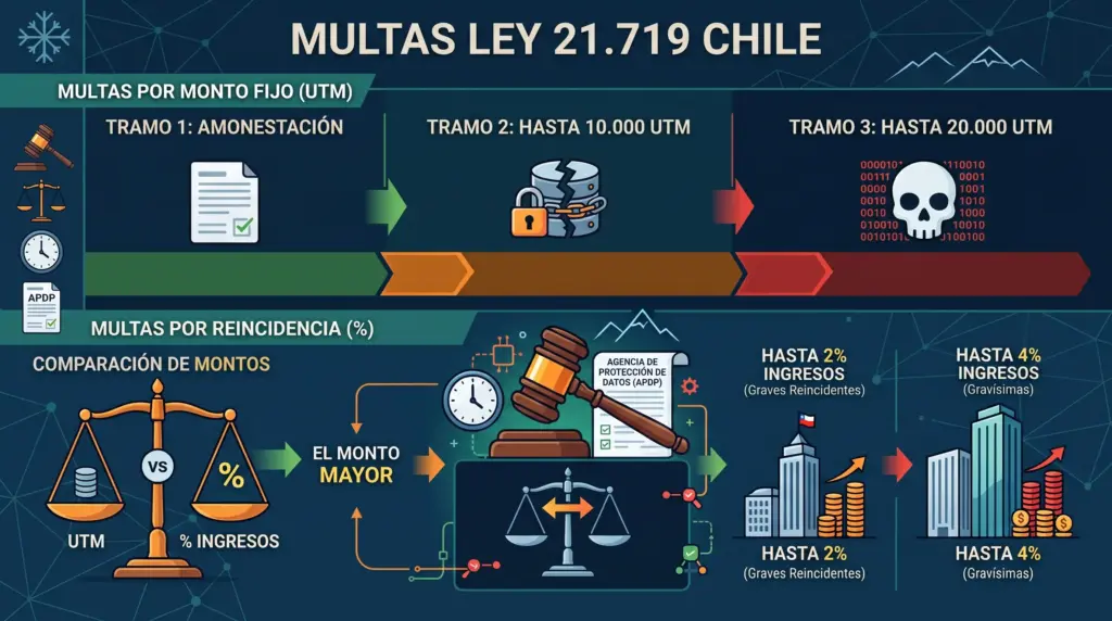 Las multas reales de la Ley 21.719: hasta 20.000 UTM o el 4% de tus ingresos